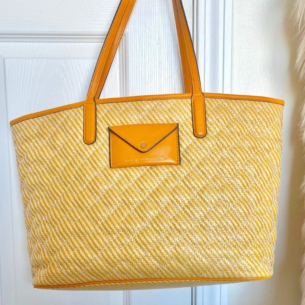 Marc Jacobs straw & leather tote in Sundance Orange